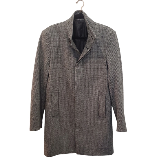 Zara Other - ZARA Man Wool Blend Mini Houndstooth Long Coat Jacket Lined Pockets Black Medium